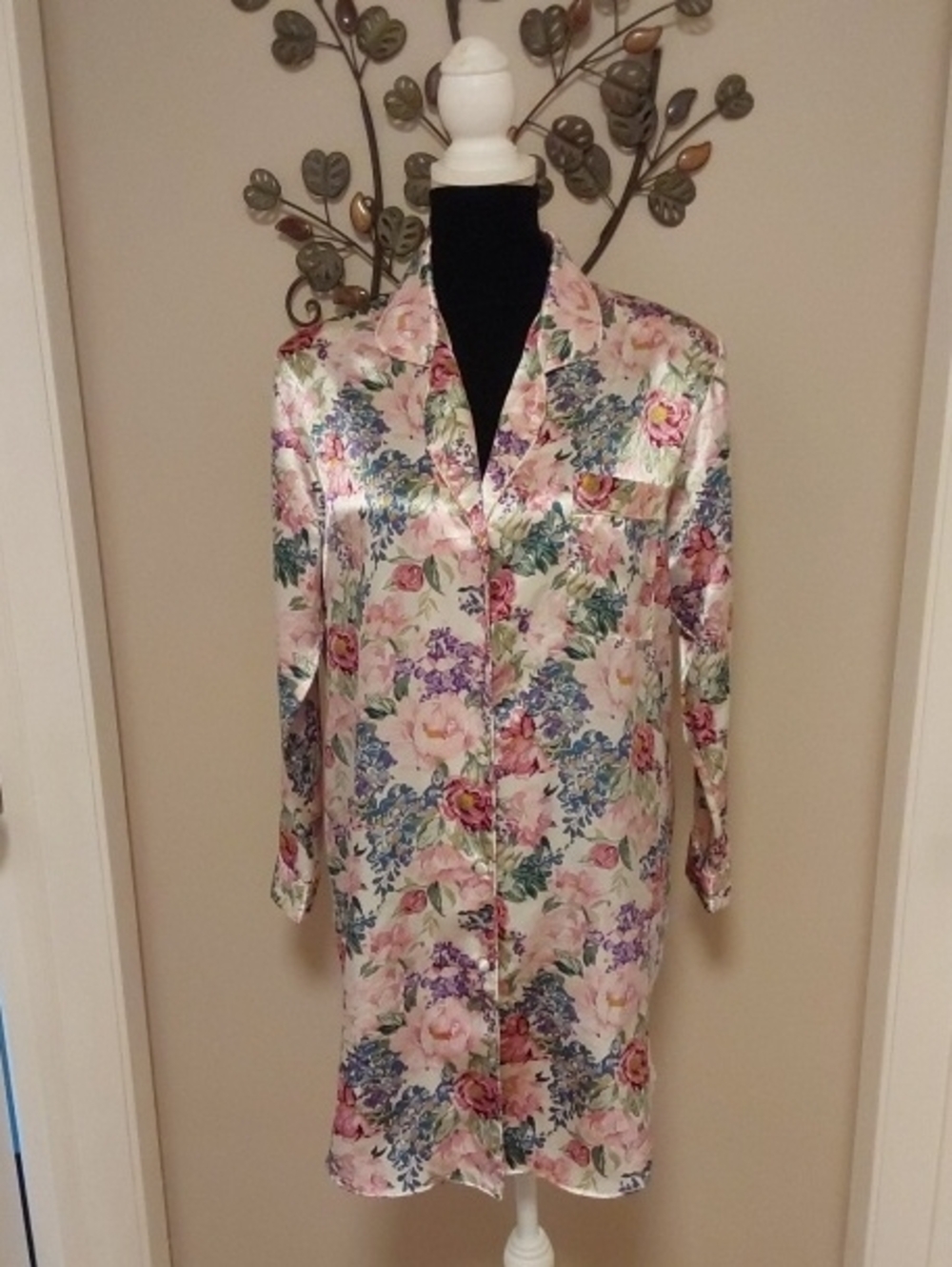 Satin Floral Button-Front Sleep Robe - Pink Floral